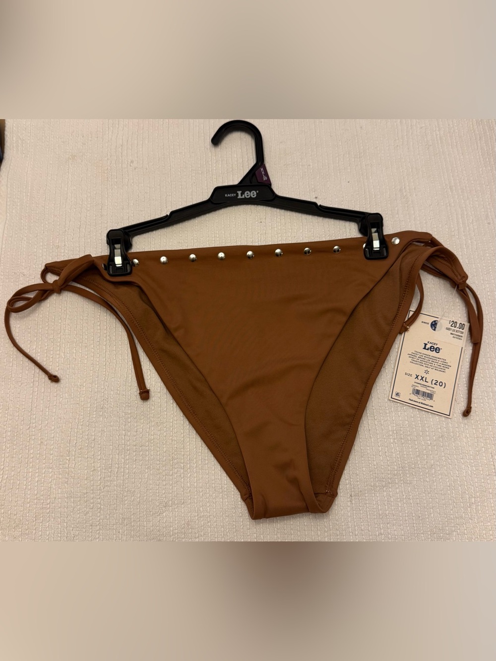 Kacey Lee Women's Brown Tie-Side Bikini Bottom with Stud Accents Size XXL 20